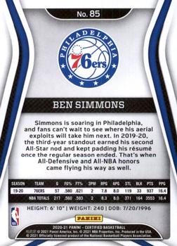 2020-21 Panini Certified #85 Ben Simmons Back