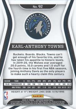 2020-21 Panini Certified #92 Karl-Anthony Towns Back
