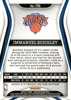 2020-21 Panini Certified #176 Immanuel Quickley Back