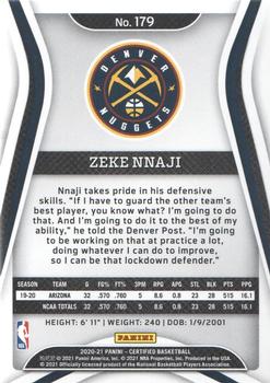 2020-21 Panini Certified #179 Zeke Nnaji Back