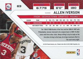 2010-11 Panini Threads #63 Allen Iverson  Back