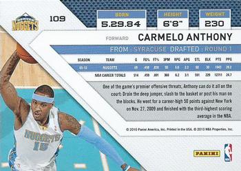 2010-11 Panini Threads #109 Carmelo Anthony  Back