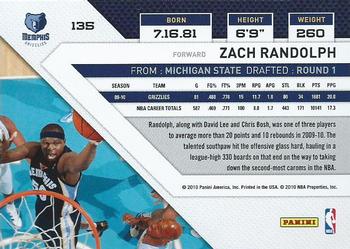 2010-11 Panini Threads #135 Zach Randolph  Back
