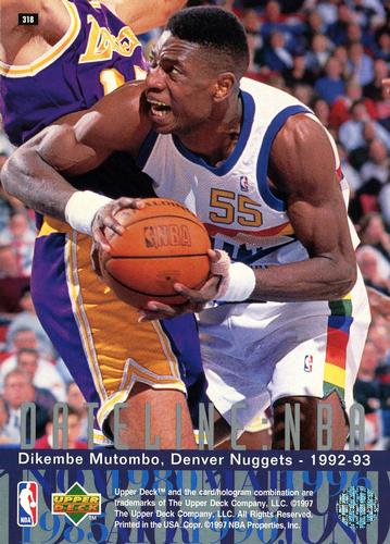 1996-97 Upper Deck - Dateline: NBA 5x7 #318 Dikembe Mutombo Back