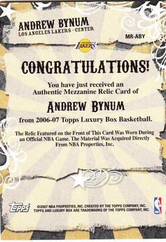 2006-07 Topps Luxury Box - Mezzanine Relics #MR-ABY Andrew Bynum Back