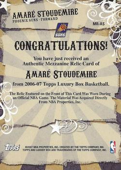 2006-07 Topps Luxury Box - Mezzanine Relics #MR-AS Amare Stoudemire Back