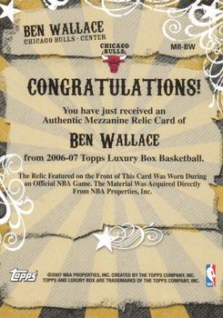 2006-07 Topps Luxury Box - Mezzanine Relics #MR-BW Ben Wallace Back