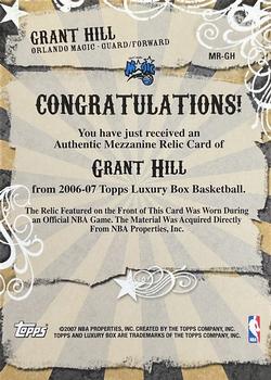 2006-07 Topps Luxury Box - Mezzanine Relics #MR-GH Grant Hill Back