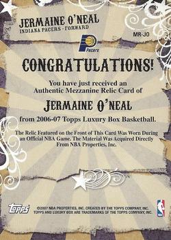 2006-07 Topps Luxury Box - Mezzanine Relics #MR-JO Jermaine O'Neal Back