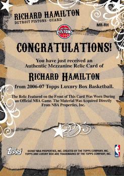 2006-07 Topps Luxury Box - Mezzanine Relics #MR-RH Richard Hamilton Back