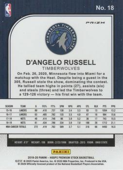 2019-20 Hoops Premium Stock - Prizms Silver #18 D'Angelo Russell Back