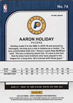 2019-20 Hoops Premium Stock - Prizms Silver #74 Aaron Holiday Back