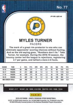 2019-20 Hoops Premium Stock - Prizms Silver #77 Myles Turner Back