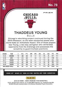 2019-20 Hoops Premium Stock - Prizms Silver #78 Thaddeus Young Back