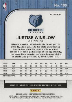 2019-20 Hoops Premium Stock - Prizms Silver #100 Justise Winslow Back