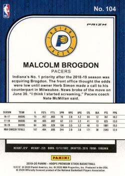 2019-20 Hoops Premium Stock - Prizms Silver #104 Malcolm Brogdon Back