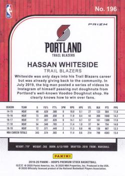 2019-20 Hoops Premium Stock - Prizms Silver #196 Hassan Whiteside Back