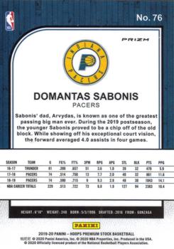 2019-20 Hoops Premium Stock - Prizms Blue #76 Domantas Sabonis Back