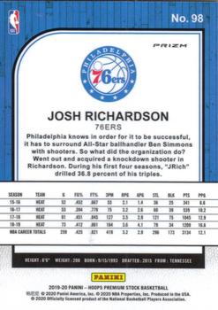 2019-20 Hoops Premium Stock - Prizms Blue #98 Josh Richardson Back
