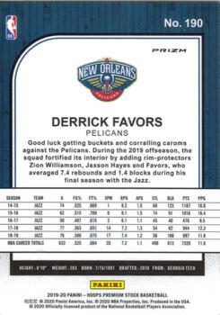 2019-20 Hoops Premium Stock - Prizms Blue #190 Derrick Favors Back