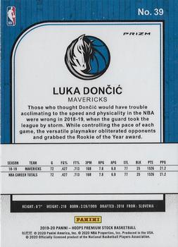 2019-20 Hoops Premium Stock - Prizms Green #39 Luka Doncic Back