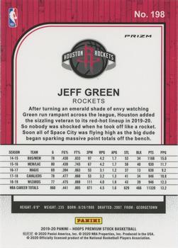 2019-20 Hoops Premium Stock - Prizms Green #198 Jeff Green Back