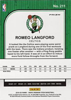 2019-20 Hoops Premium Stock - Prizms Green #211 Romeo Langford Back