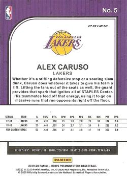2019-20 Hoops Premium Stock - Prizms Blue Cracked Ice #5 Alex Caruso Back