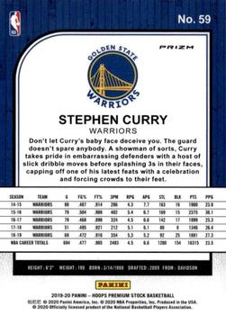 2019-20 Hoops Premium Stock - Prizms Blue Cracked Ice #59 Stephen Curry Back