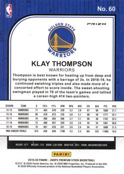 2019-20 Hoops Premium Stock - Prizms Red Cracked Ice #60 Klay Thompson Back