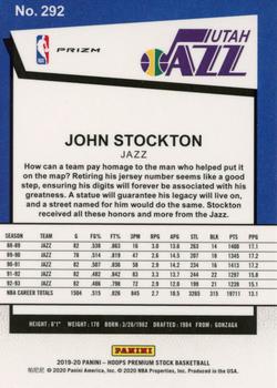 2019-20 Hoops Premium Stock - Prizms Purple Disco #292 John Stockton Back