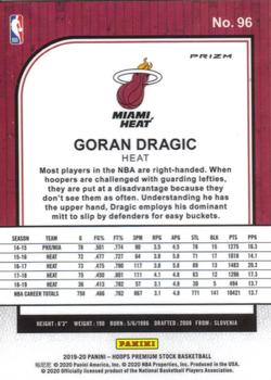 2019-20 Hoops Premium Stock - Prizms Red Flash #96 Goran Dragic Back