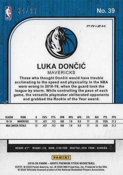 2019-20 Hoops Premium Stock - Prizms Blue Laser #39 Luka Doncic Back