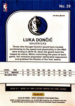 2019-20 Hoops Premium Stock - Prizms Silver Laser #39 Luka Doncic Back