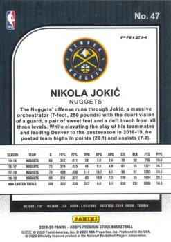 2019-20 Hoops Premium Stock - Prizms Silver Laser #47 Nikola Jokic Back