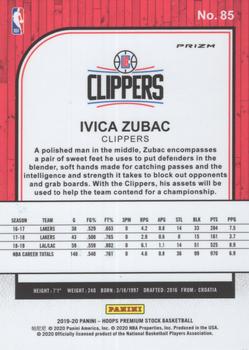 2019-20 Hoops Premium Stock - Prizms Silver Laser #85 Ivica Zubac Back