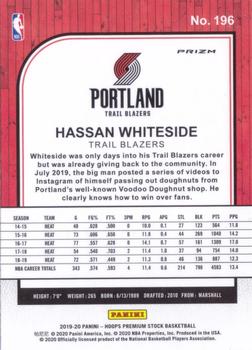 2019-20 Hoops Premium Stock - Prizms Silver Laser #196 Hassan Whiteside Back
