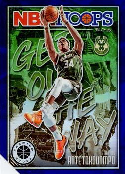 2019-20 Hoops Premium Stock - Get Out The Way Purple #14 Giannis Antetokounmpo Front