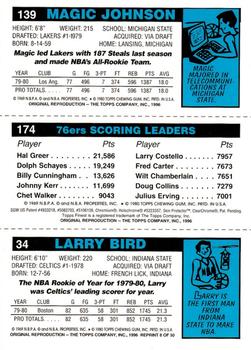 1996-97 Stadium Club - Finest Reprints #8 Larry Bird / Julius Erving / Magic Johnson Back