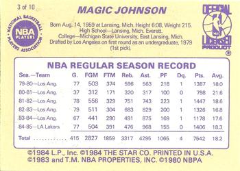 1986 Star Magic Johnson #3 Magic Johnson / Regular Season Stats Back