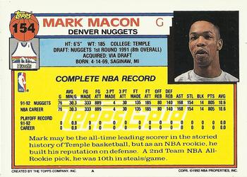 1992-93 Topps - Gold #154 Mark Macon Back