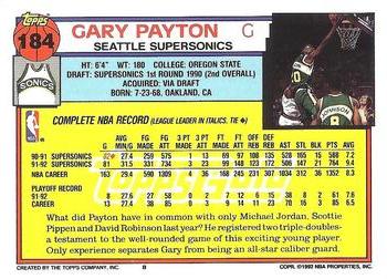 1992-93 Topps - Gold #184 Gary Payton Back
