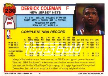 1992-93 Topps - Gold #230 Derrick Coleman Back
