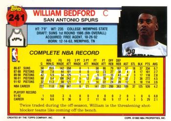 1992-93 Topps - Gold #241 William Bedford Back