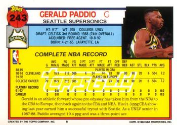 1992-93 Topps - Gold #243 Gerald Paddio Back
