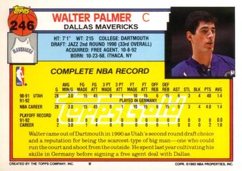 1992-93 Topps - Gold #246 Walter Palmer Back