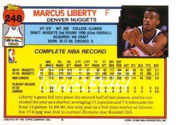 1992-93 Topps - Gold #248 Marcus Liberty Back