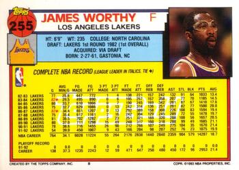 1992-93 Topps - Gold #255 James Worthy Back