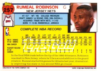 1992-93 Topps - Gold #257 Rumeal Robinson Back
