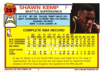 1992-93 Topps - Gold #267 Shawn Kemp Back